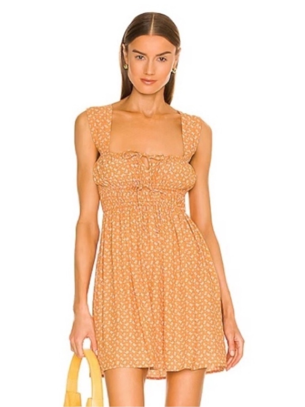 Faithfull The Brand Praia Mini Dress Ermita Floral Yellow Milkmaid Dress 6 NWT